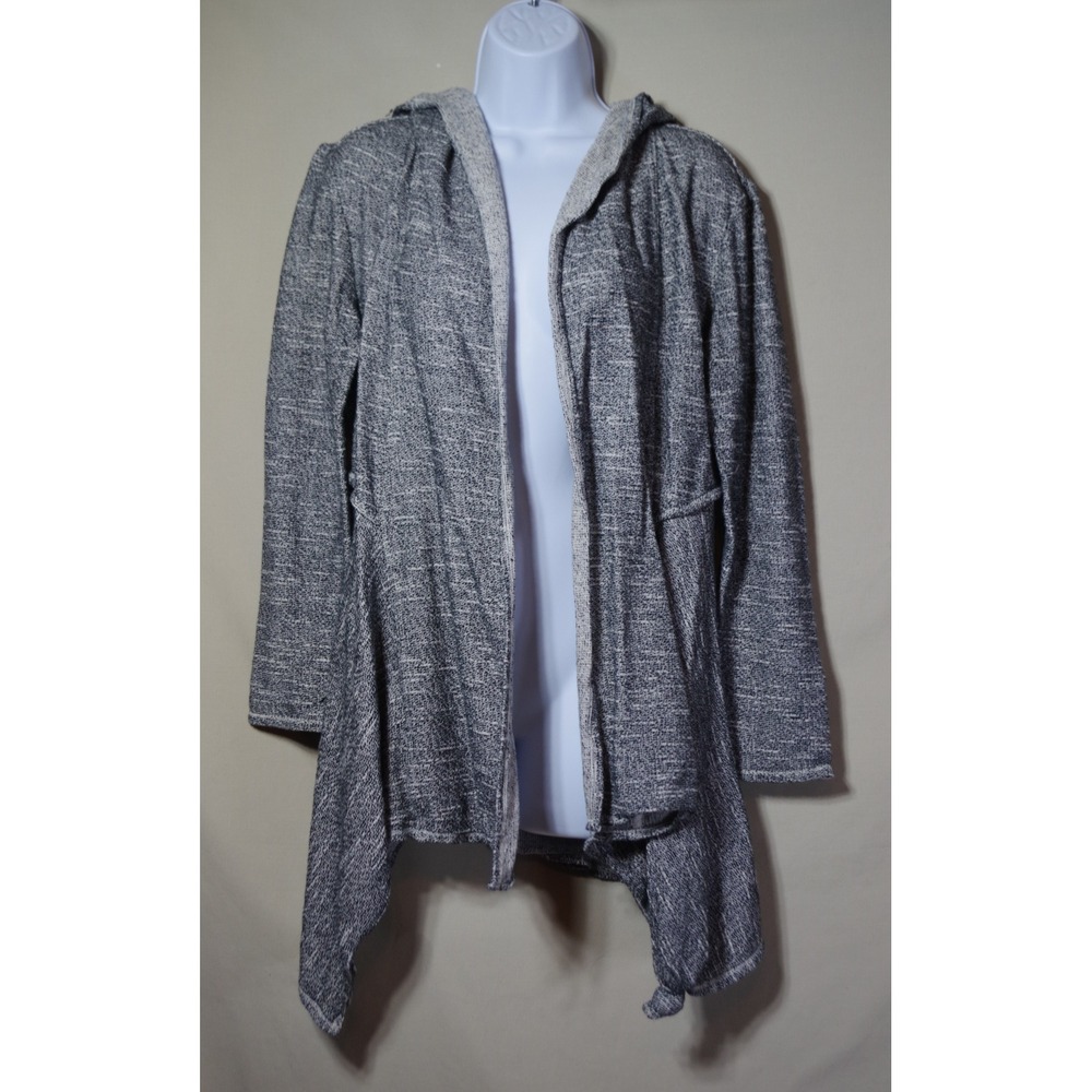 Max Studio Weekend Medium Gray Marled Cotton Hooded Open Front Cardigan Sweater